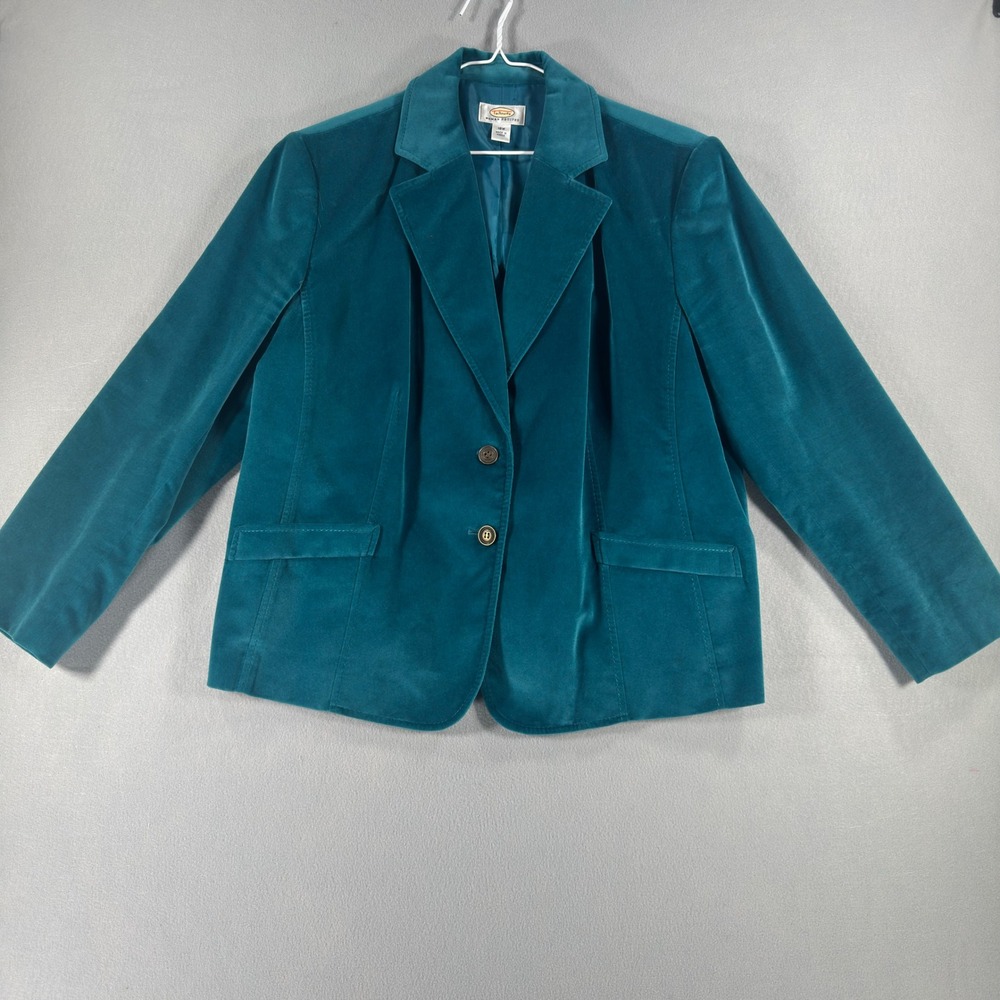 Talbots Woman Petites Teal Blue Velvet Blazer Cotton Silk Blend Size 18W